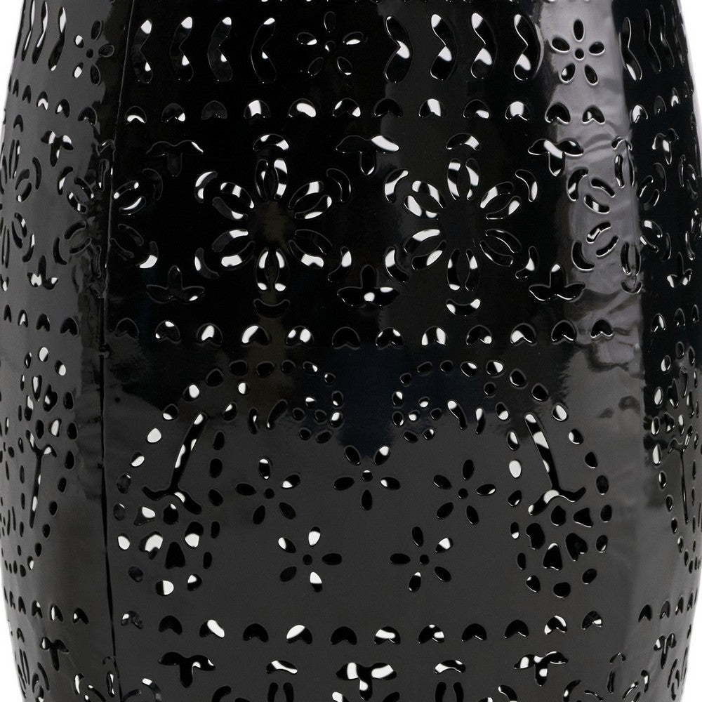 Glena Outdoor End Table, Intricate Lace Cut Design, 12 Inch Black Iron -BM335826