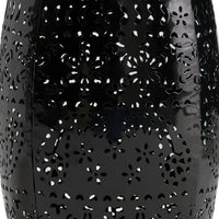 Glena Outdoor End Table, Intricate Lace Cut Design, 12 Inch Black Iron -BM335826