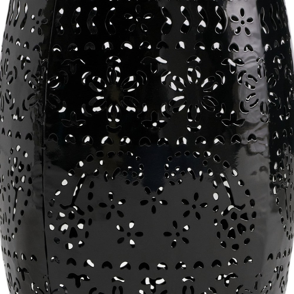 Glena Outdoor End Table, Intricate Lace Cut Design, 12 Inch Black Iron -BM335826