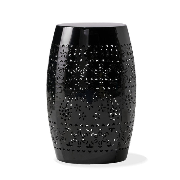 Glena Outdoor End Table, Intricate Lace Cut Design, 12 Inch Black Iron -BM335826