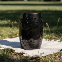 Glena Outdoor End Table, Intricate Lace Cut Design, 12 Inch Black Iron -BM335826