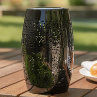 Glena Outdoor End Table, Intricate Lace Cut Design, 12 Inch Black Iron -BM335826