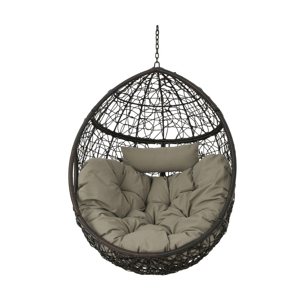 Patio Hanging Basket Swing Chair, 49 Inch, Brown Rattan and Metal -BM335827