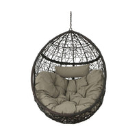 Patio Hanging Basket Swing Chair, 49 Inch, Brown Rattan and Metal -BM335827