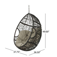 Patio Hanging Basket Swing Chair, 49 Inch, Brown Rattan and Metal -BM335827