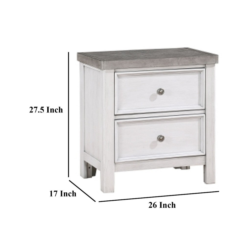 Amby Nightstand, 2 Drawers, Farmhouse Antique White, Gray Acacia Wood -BM335829