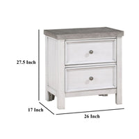 Amby Nightstand, 2 Drawers, Farmhouse Antique White, Gray Acacia Wood -BM335829