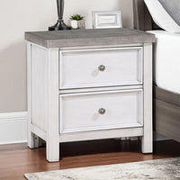 Amby Nightstand, 2 Drawers, Farmhouse Antique White, Gray Acacia Wood -BM335829