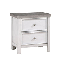 Amby Nightstand, 2 Drawers, Farmhouse Antique White, Gray Acacia Wood -BM335829