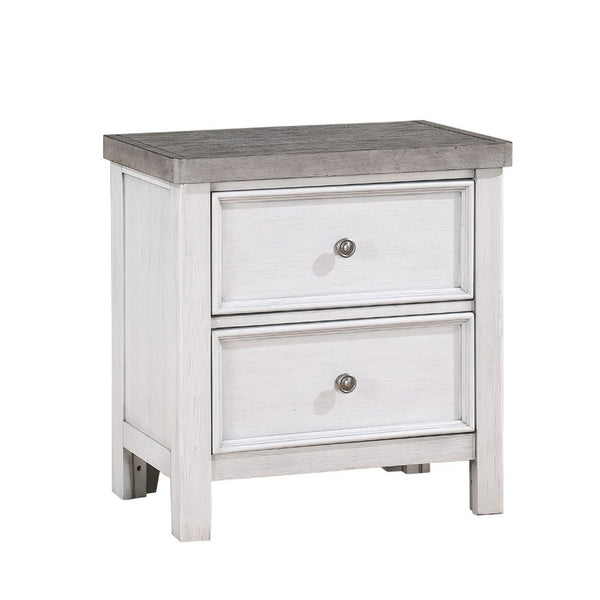 Amby Nightstand, 2 Drawers, Farmhouse Antique White, Gray Acacia Wood -BM335829