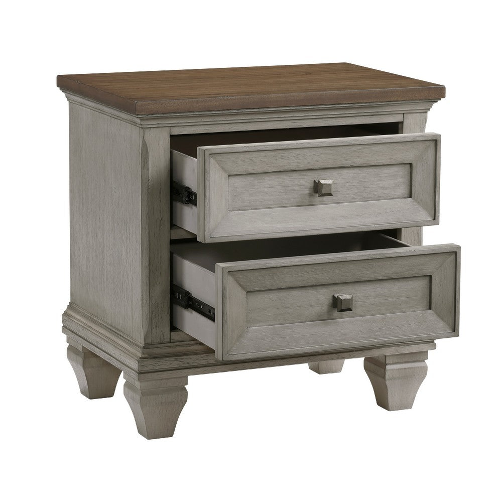 Giny Nightstand, 2 Drawers, Brown and Antique Gray Acacia Wood Top -BM335832