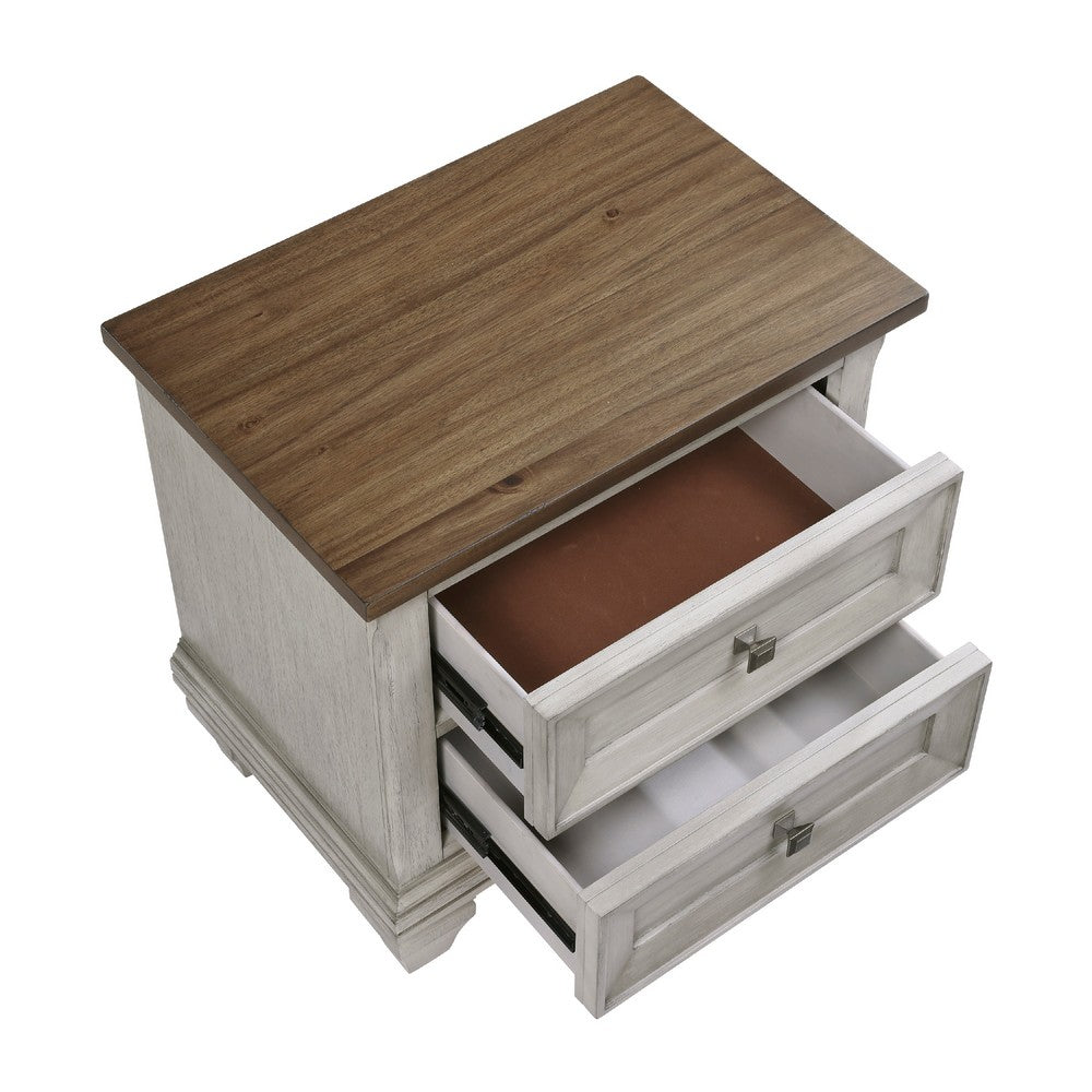 Giny Nightstand, 2 Drawers, Brown and Antique Gray Acacia Wood Top -BM335832