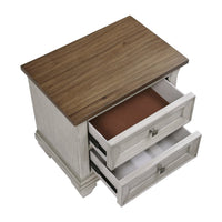 Giny Nightstand, 2 Drawers, Brown and Antique Gray Acacia Wood Top -BM335832
