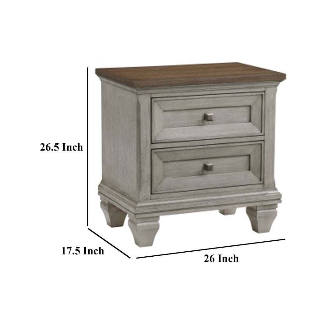 Giny Nightstand, 2 Drawers, Brown and Antique Gray Acacia Wood Top -BM335832
