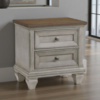 Giny Nightstand, 2 Drawers, Brown and Antique Gray Acacia Wood Top -BM335832