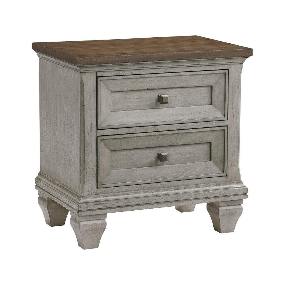 Giny Nightstand, 2 Drawers, Brown and Antique Gray Acacia Wood Top -BM335832