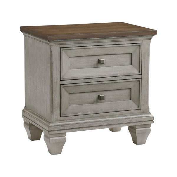 Giny Nightstand, 2 Drawers, Brown and Antique Gray Acacia Wood Top -BM335832