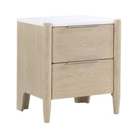 Maty Nightstand, 2 Drawers, White Marble Top, Light Oak Brown Ceruse -BM335835
