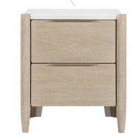 Maty Nightstand, 2 Drawers, White Marble Top, Light Oak Brown Ceruse -BM335835
