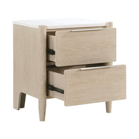 Maty Nightstand, 2 Drawers, White Marble Top, Light Oak Brown Ceruse -BM335835