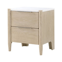 Maty Nightstand, 2 Drawers, White Marble Top, Light Oak Brown Ceruse -BM335835