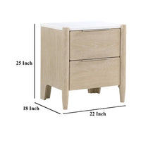 Maty Nightstand, 2 Drawers, White Marble Top, Light Oak Brown Ceruse -BM335835