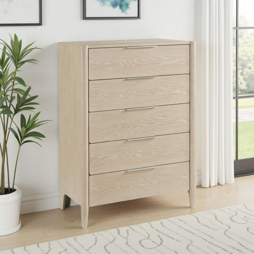 Maty Nightstand, 2 Drawers, White Marble Top, Light Oak Brown Ceruse -BM335835