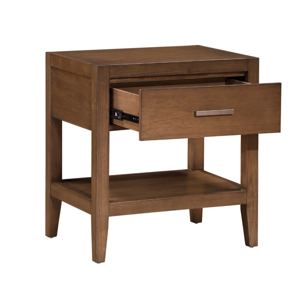 Evi Nightstand, 1 Drawer w Lower Open Shelf, Brushed Rich Brown Wood -BM335838