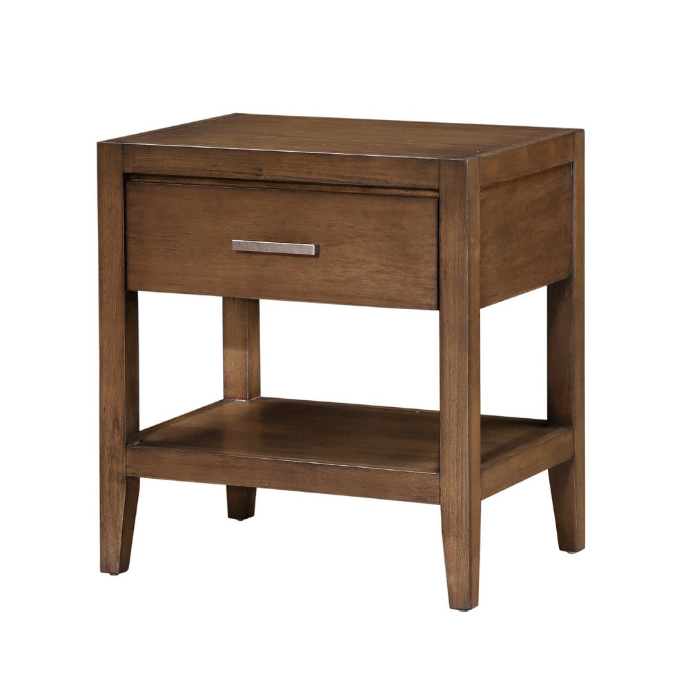 Evi Nightstand, 1 Drawer w Lower Open Shelf, Brushed Rich Brown Wood -BM335838