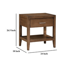 Evi Nightstand, 1 Drawer w Lower Open Shelf, Brushed Rich Brown Wood -BM335838
