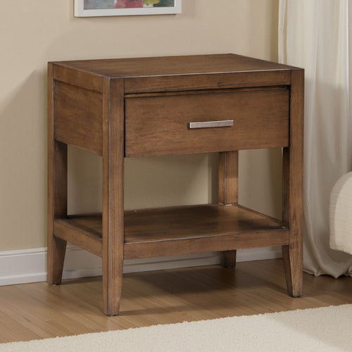 Evi Nightstand, 1 Drawer w Lower Open Shelf, Brushed Rich Brown Wood -BM335838