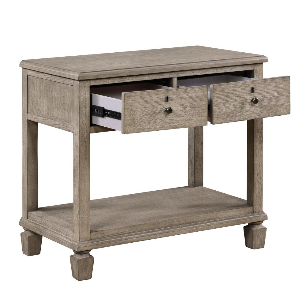 Cely Nightstand, 2 Drawers with Lower Open Shelf, Gray Oak Veneer -BM335841