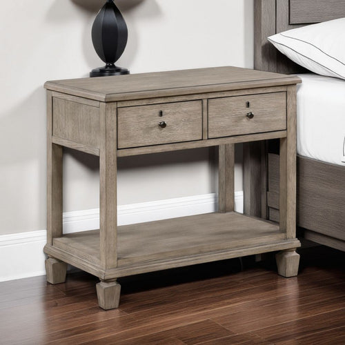 Cely Nightstand, 2 Drawers with Lower Open Shelf, Gray Oak Veneer -BM335841
