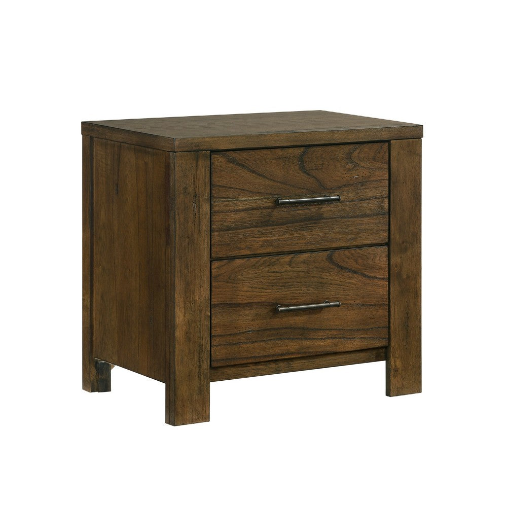 Suli Nightstand, 2 Drawers Metal Handles, Brown Mindy Veneer, 26 Inch -BM335844