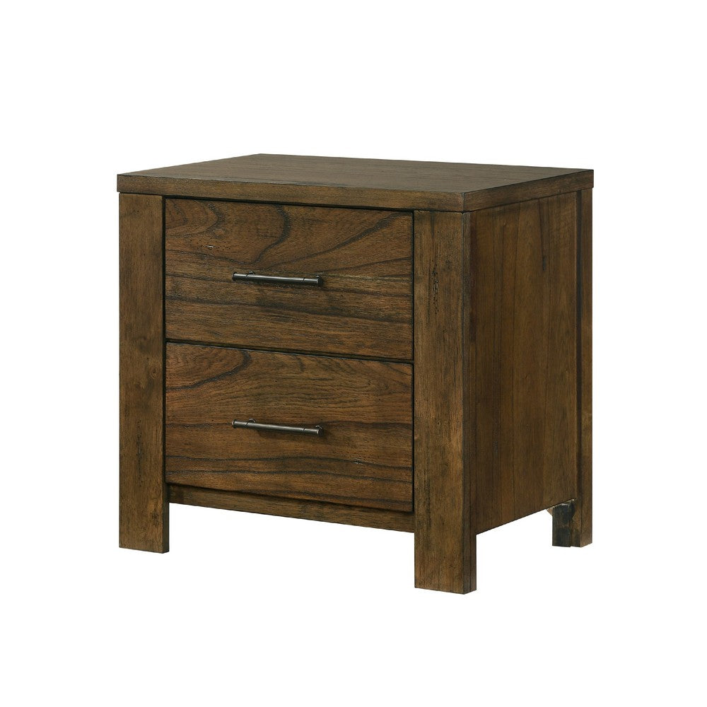 Suli Nightstand, 2 Drawers Metal Handles, Brown Mindy Veneer, 26 Inch -BM335844