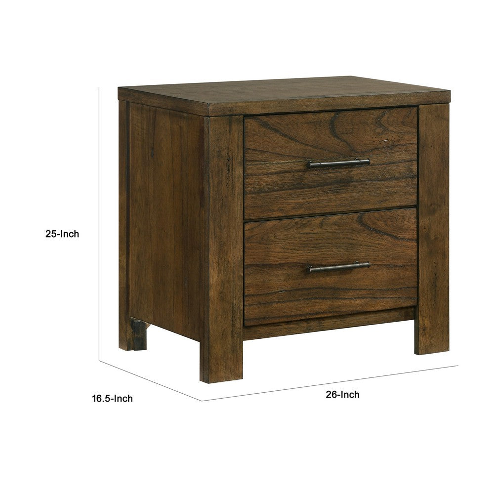 Suli Nightstand, 2 Drawers Metal Handles, Brown Mindy Veneer, 26 Inch -BM335844