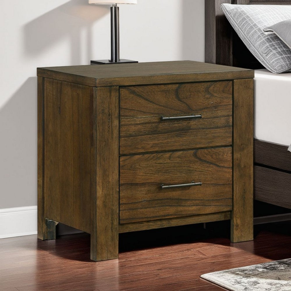 Suli Nightstand, 2 Drawers Metal Handles, Brown Mindy Veneer, 26 Inch -BM335844