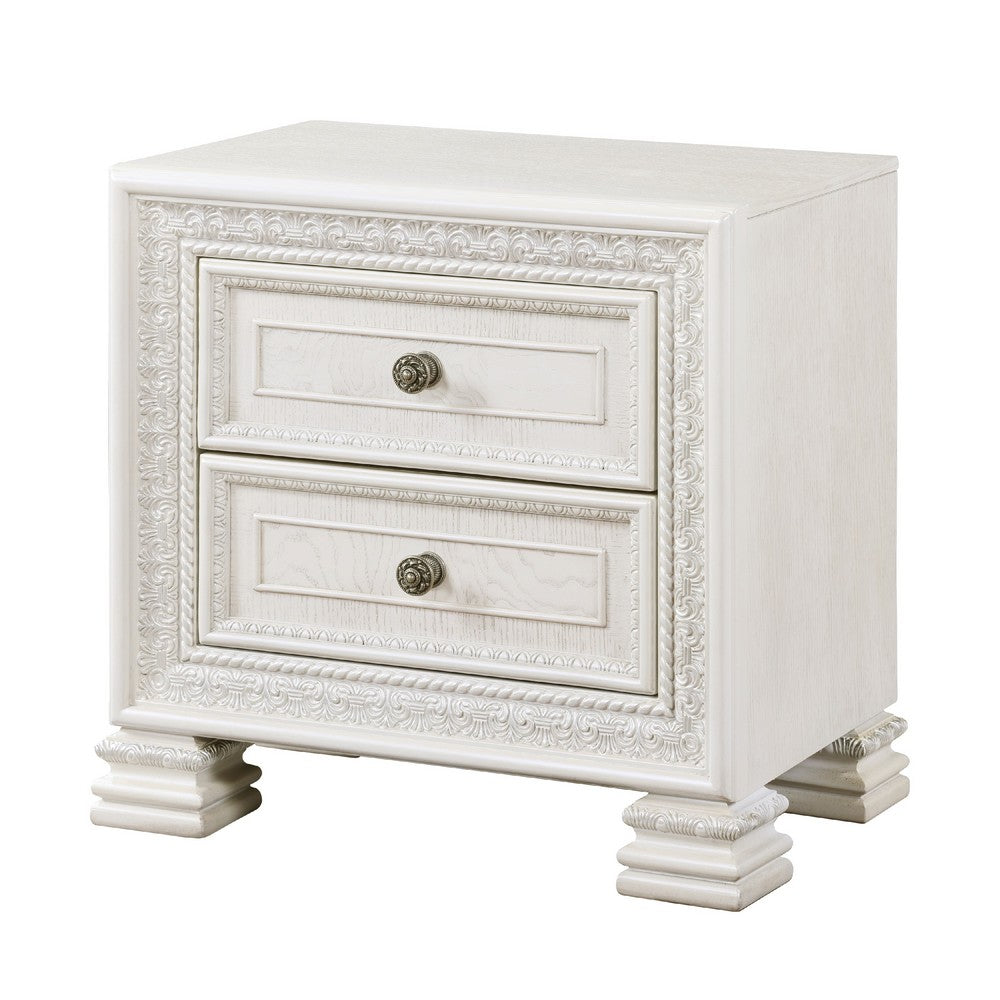 Rotu Nightstand, 2 Drawers Rope Molding, White Ash Veneer, 28 Inch -BM335847
