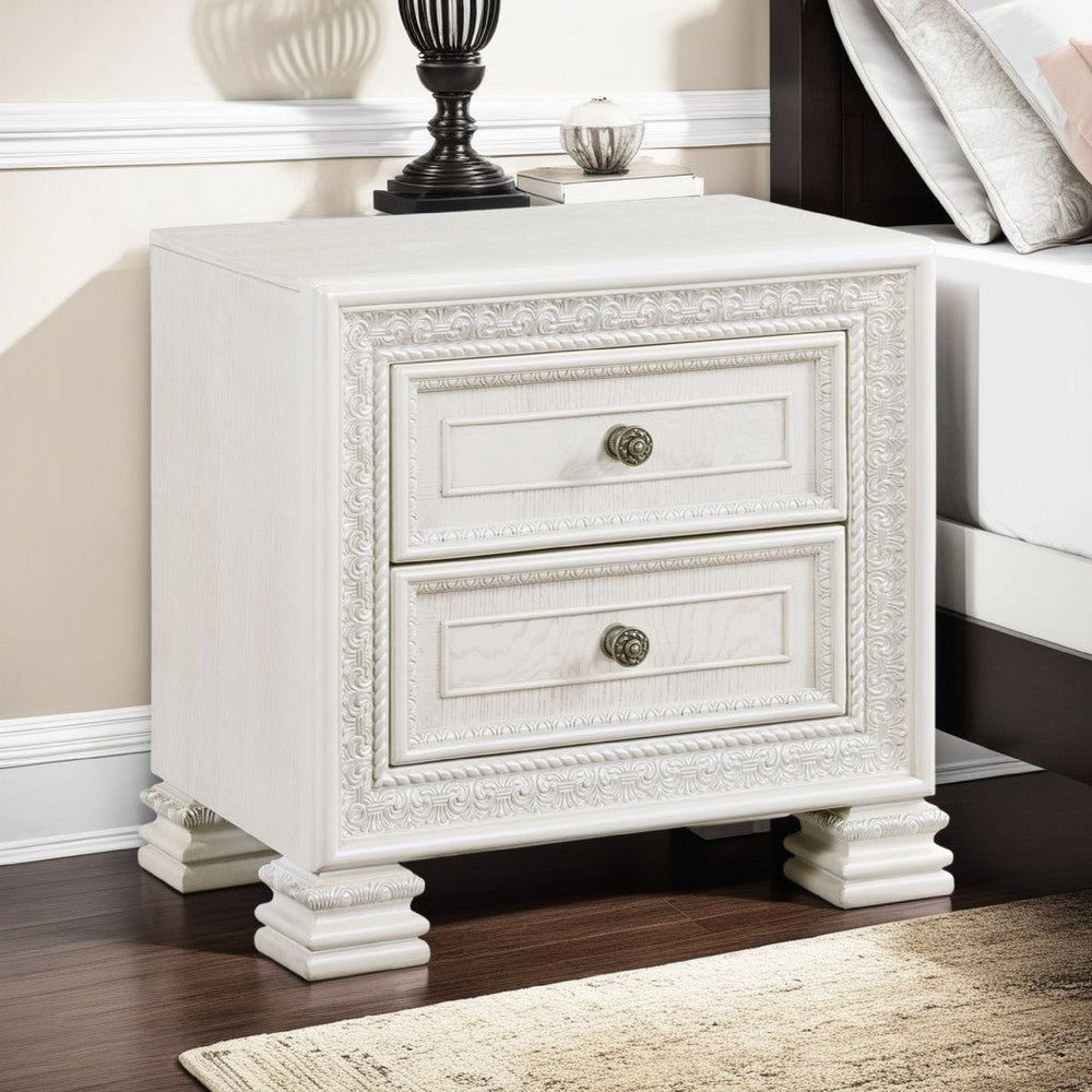 Rotu Nightstand, 2 Drawers Rope Molding, White Ash Veneer, 28 Inch -BM335847