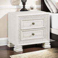Rotu Nightstand, 2 Drawers Rope Molding, White Ash Veneer, 28 Inch -BM335847
