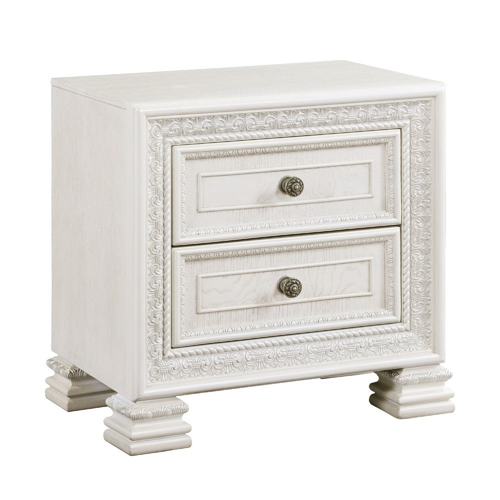 Rotu Nightstand, 2 Drawers Rope Molding, White Ash Veneer, 28 Inch -BM335847