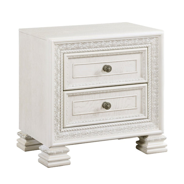 Rotu Nightstand, 2 Drawers Rope Molding, White Ash Veneer, 28 Inch -BM335847