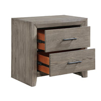 Laso Nightstand, 2 Drawers w Metal Handles, 28 Inch, Gray Acacia Wood -BM335850