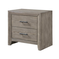Laso Nightstand, 2 Drawers w Metal Handles, 28 Inch, Gray Acacia Wood -BM335850