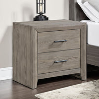 Laso Nightstand, 2 Drawers w Metal Handles, 28 Inch, Gray Acacia Wood -BM335850