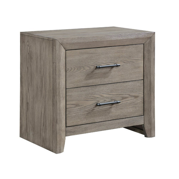 Laso Nightstand, 2 Drawers w Metal Handles, 28 Inch, Gray Acacia Wood -BM335850