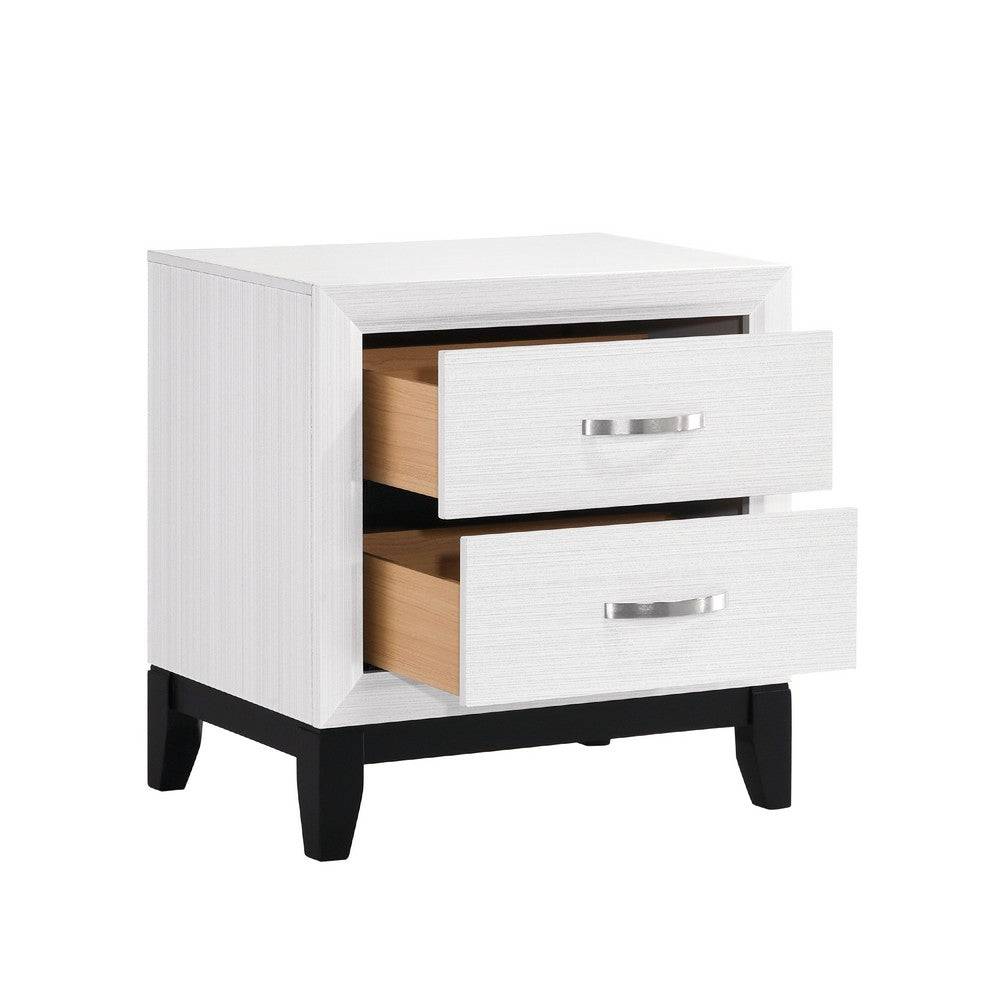 Ameya Nightstand, 2 Drawers w Chrome Handles, White and Black, 25 Inch -BM335853