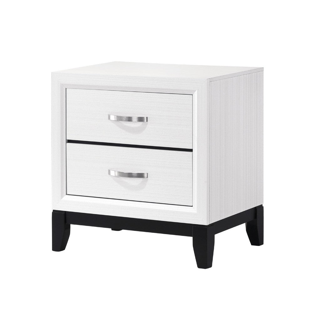 Ameya Nightstand, 2 Drawers w Chrome Handles, White and Black, 25 Inch -BM335853