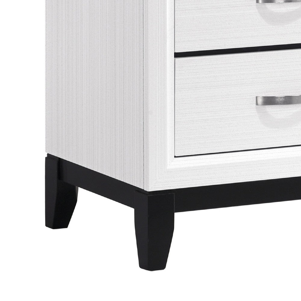 Ameya Nightstand, 2 Drawers w Chrome Handles, White and Black, 25 Inch -BM335853