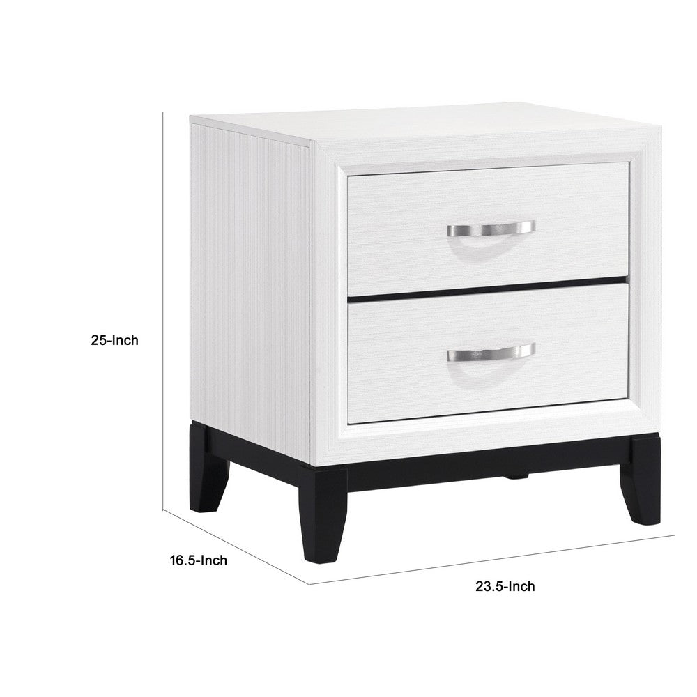 Ameya Nightstand, 2 Drawers w Chrome Handles, White and Black, 25 Inch -BM335853